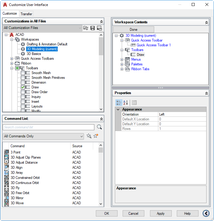 autocad 2016 toolbars